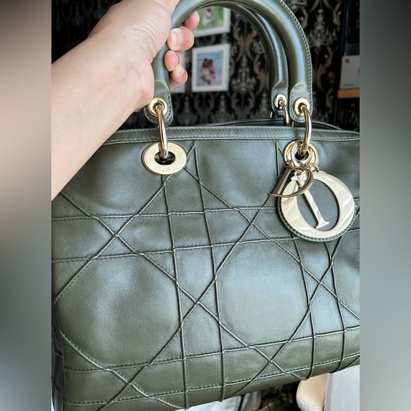 Dior Dark Olive Green Cannage Leather Granville Polochon Satchel - Picture 12 of 14